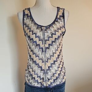 White House Black Market Blue and Cream Chevron Tank Top